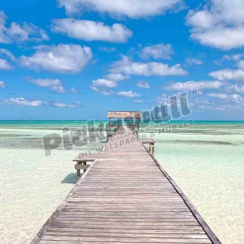 Pier over crystal water in the lagoon, Cayo Guillermo (Jardines del Rey), Ciego de Avila, Cuba - Pickawall