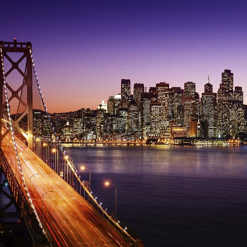 San Francisco skyline and Bay Bridge at sunset, California - Pickawall