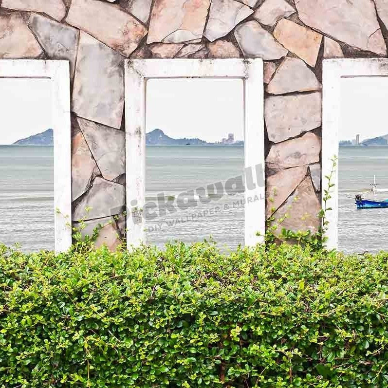 Seascape, stone wall window - Pickawall