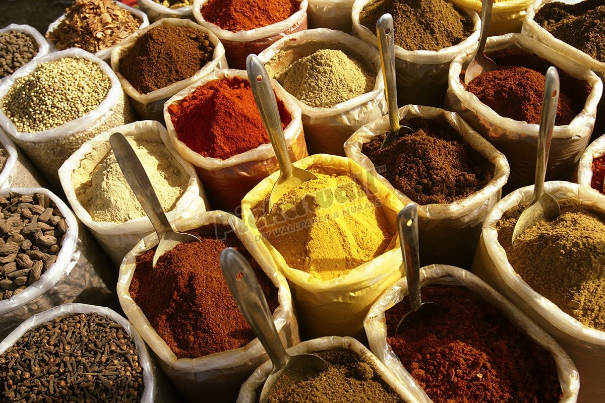 Spices in containers at market - Pickawall