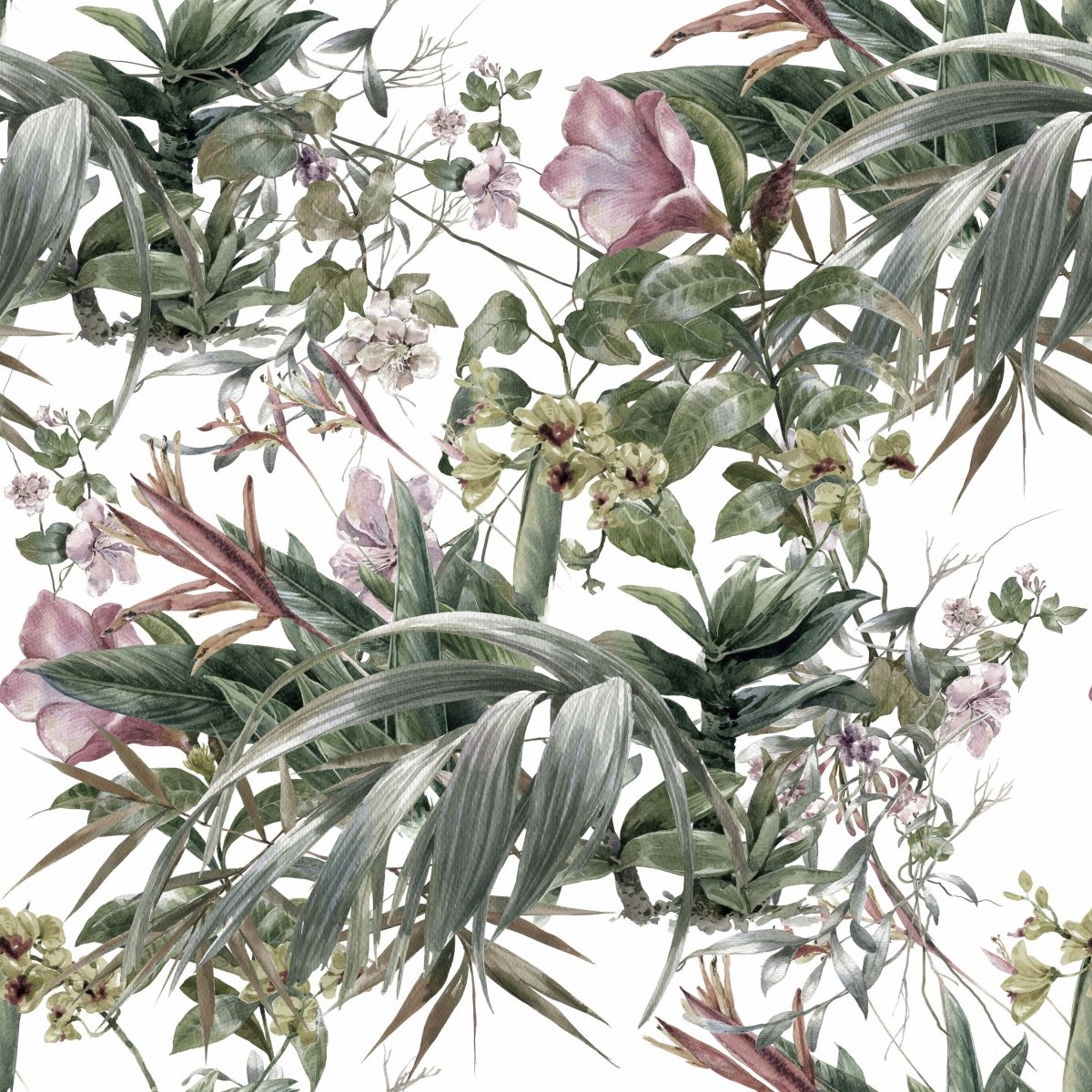 Watercolour Leaves and Pink floral - Pickawall