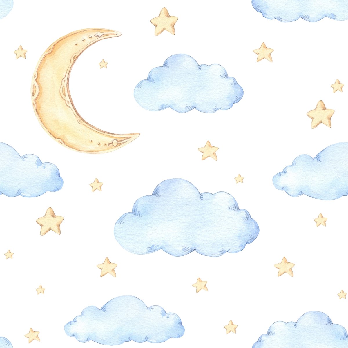 Watercolour Moon and Stars - Pickawall