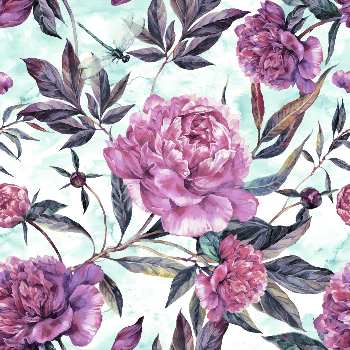 Watercolour Pink Peonies with blue background - Pickawall